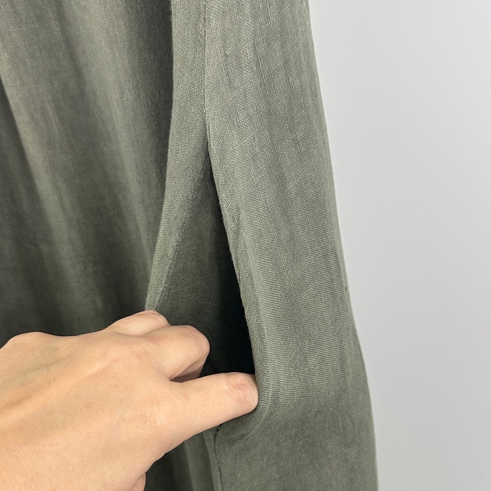Little Corner Miami 100% Linen Made in Italy Olive Ruffle Button Midi Dress XL - Picture 11 of 11
